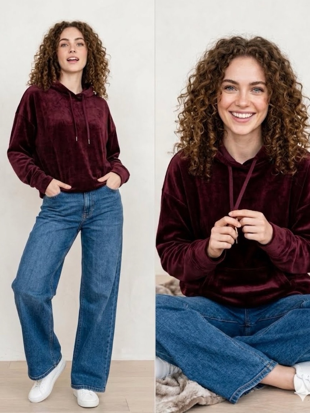 NWT Sanctuary Melrose Brigade Velour Hoodie Burgundy XL